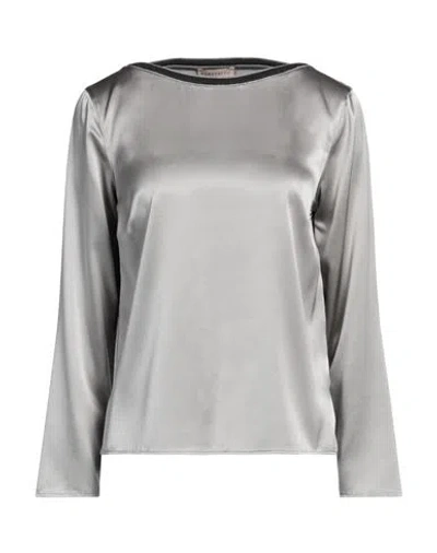 Purotatto Woman Top Grey Size 10 Silk, Elastane