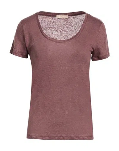 Purotatto Woman T-shirt Chocolate Brown Size 8 Linen