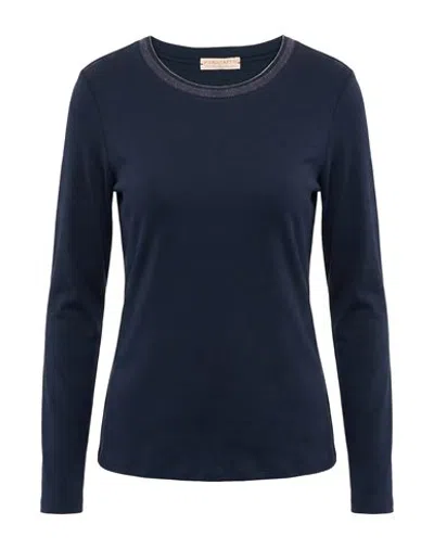 Purotatto Woman T-shirt Navy Size 6 Cotton In Blue