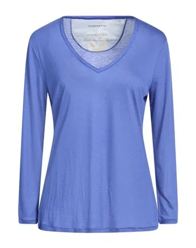 Purotatto Woman T-shirt Navy Size 8 Modal, Milk Protein Fiber In Brown