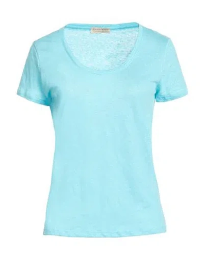 Purotatto Woman T-shirt Turquoise Size 8 Linen In Blue