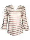 Purotatto Women's Striped Linen Blend Shirt In Papaya In Multi