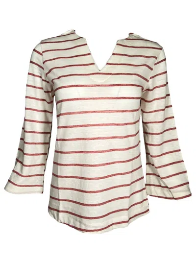 Purotatto Women's Striped Linen Blend Shirt In Papaya In Multi