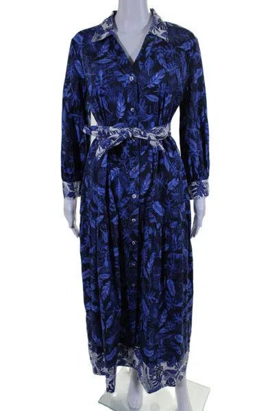 Purotatto Womens Cotton Floral Colorblock Buttoned Tiered Dress Blue