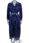 Purotatto Womens Floral Buttoned Collared Tiered Belted Dress Blue In Blue