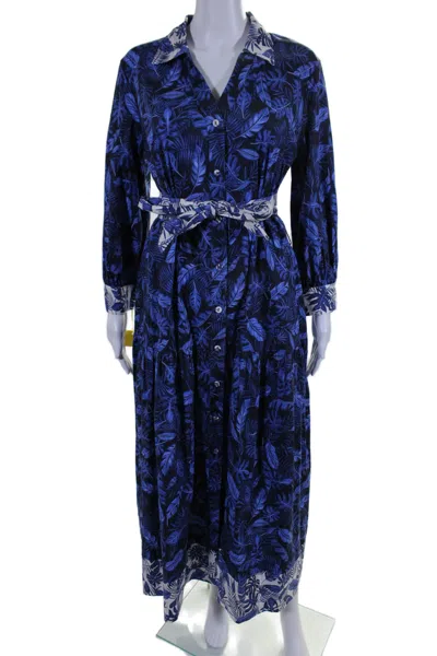 Purotatto Womens Floral Buttoned Collared Tiered Belted Dress Blue