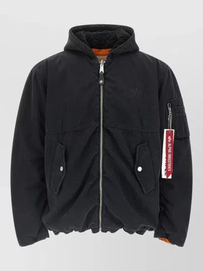 Purple Alpha Industries Reversible Hooded Bomber Jacket In Black