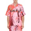 Purple Brand Abstract Print Short Sleeve Graphic Button-up Shirt In Pink Multi