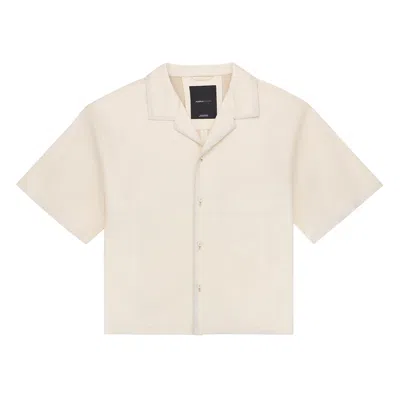 Pre-owned Purple Brand Antique White Leather Short Sleeve Shirt 'cream' | Men's Size L