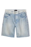 Purple Brand Basalt Rhinestone Emebllished Distressed Raw Hem Denim Shorts In Light Indigo
