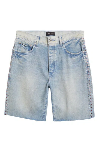 Purple Brand Basalt Rhinestone Emebllished Distressed Raw Hem Denim Shorts In Blue