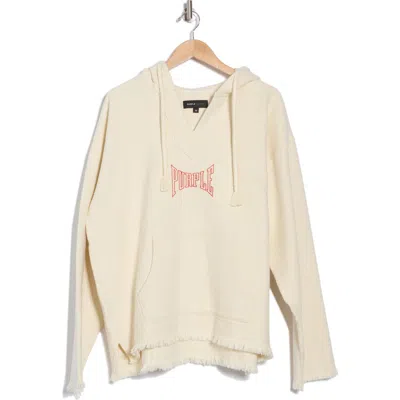 Purple Brand Beach Fray Hem Cotton Pullover Hoodie In Off White