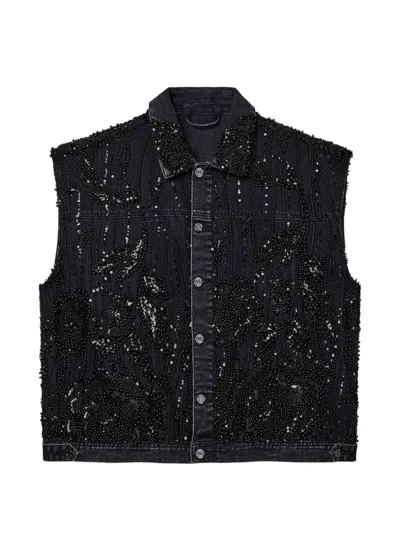Purple Brand Bead-embellished Denim Vest In Black