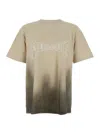 Purple Brand Beige Crewneck T-shirt With Logo Print On The Front And Faded Effect In Cotton Man