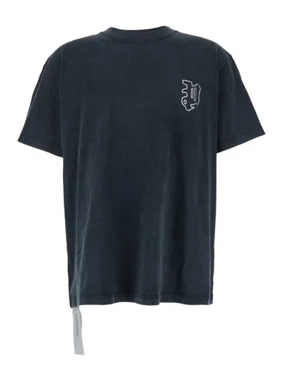 Purple Brand Black Crewneck T-shirt With Embroidered Logo On The Front In Cotton Man