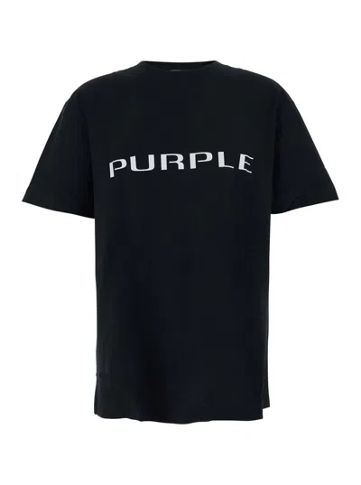 Purple Brand Black Crewneck T-shirt With Logo Lettering On The Front In Cotton Man