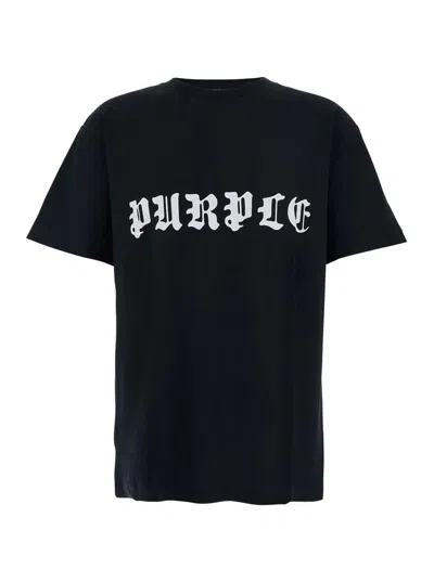 PURPLE BRAND BLACK CREWNECK T-SHIRT WITH LOGO LETTERING ON THE FRONT IN COTTON MAN