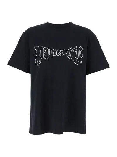 PURPLE BRAND BLACK CREWNECK T-SHIRT WITH LOGO PRINT ON THE FRONT IN COTTON MAN