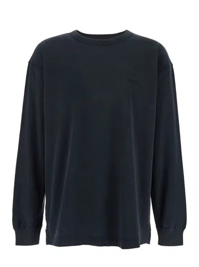 PURPLE BRAND BLACK CREWNECK T-SHIRT WITH LONG SLEEVES AND TONAL LOGO LETTERING EMBROIDERY ON THE FRONT IN COTTON 
