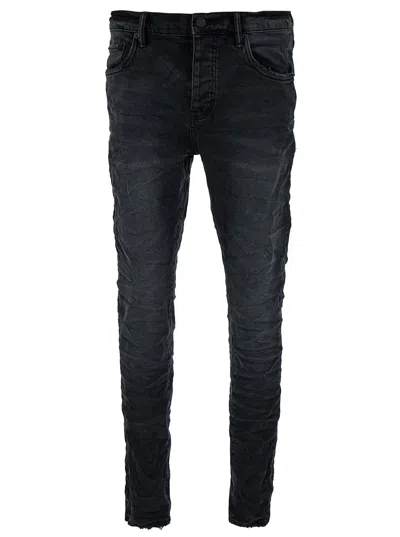 Purple Brand Black Fitted Five-pocket Jeans In Crinkled Effect Denim Woman