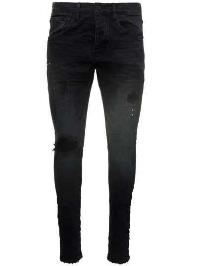 Purple Brand Black Five-pocket Style Jeans With Rips Detail In Stretch Cotton Denim Man