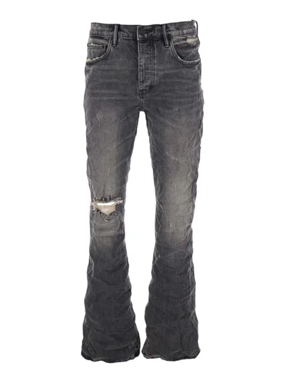Purple Brand Black Flared Jeans With Crinkled Effect In Denim Man In Gray