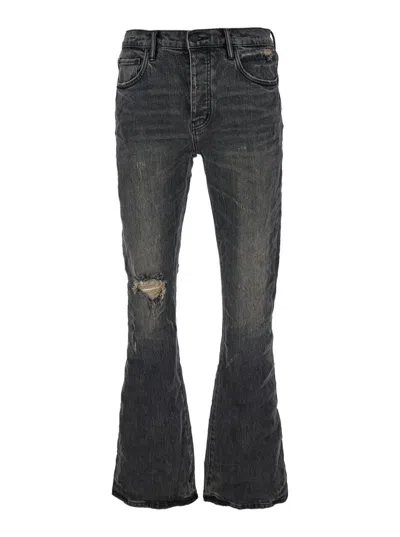 Purple Brand Black Flared Jeans With Crinkled Effect In Stretch Cotton Denim Man