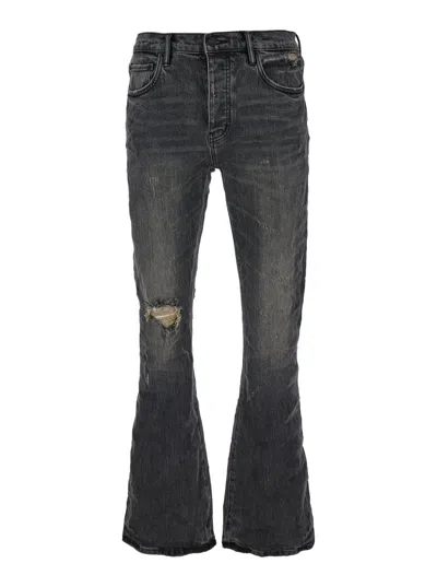 Purple Brand Black Flared Jeans With Crinkled Effect In Stretch Cotton Denim Man