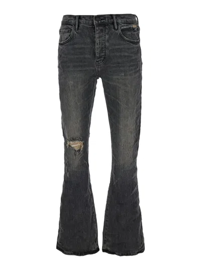 PURPLE BRAND BLACK FLARED JEANS WITH CRINKLED EFFECT IN STRETCH COTTON DENIM MAN
