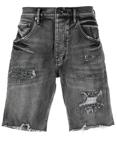 Purple Brand Black Monogram Leopard Print Repair Shorts "black" In Multi