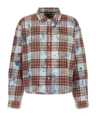 Purple Brand Bleached-effect Check-pattern Shirt In Animal Print