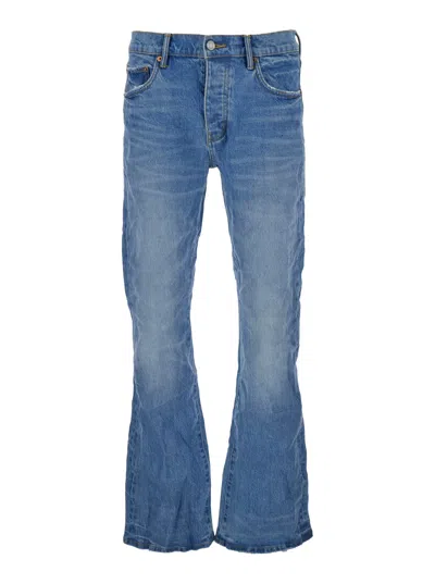 Purple Brand Blue Flared Jeans With Crinkled Effect In Stretch Cotton Denim Man