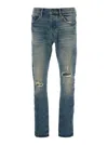 Purple Brand Blue Jeans With Logo Patch On The Rear And Ripped Details On The Front In Blue