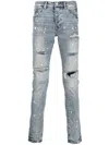 Purple Brand Blue Splashed Ripped Jeans In Gray