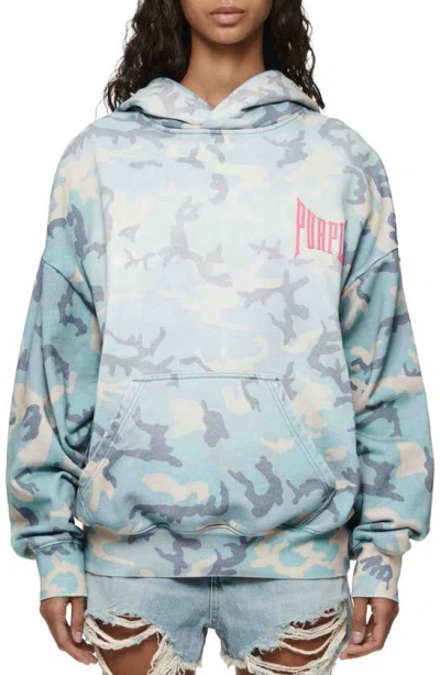 Purple Brand Camo Print Cotton Hoodie In Blue Multi