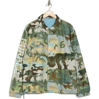 Purple Brand Camo Print Reversible Snap Front Coat
