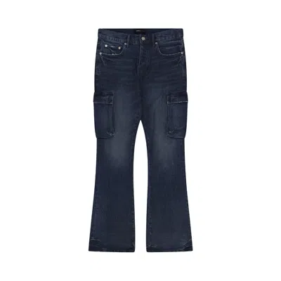 Pre-owned Purple Brand Cargo Vintage Coated Flare Jeans 'dark Indigo' | Blue | Men's Size 40