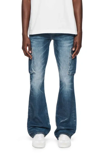 Purple Brand Coated Flare Cargo Jeans In Dark Indigo