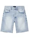 Purple Brand Basalt Rhinestone Emebllished Distressed Raw Hem Denim Shorts In 蓝色