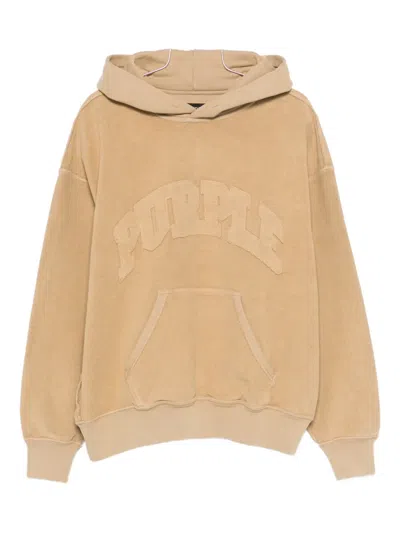 Purple Brand Oversized Fleece Inside Out Logo Graphic Hoodie In Brown