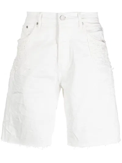 Purple Brand Cotton Shorts In Quilted Destroy Pocket - White