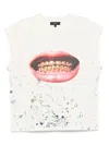 Purple Brand White Crewneck Sleeveless T-shirt With Maxi Print On The Front In Cotton Man