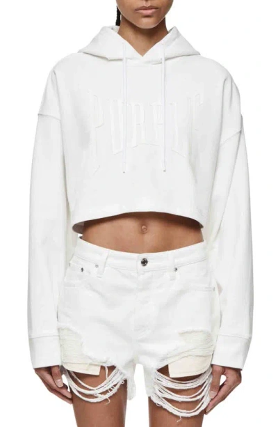 Purple Brand Crop French Terry Hoodie In White