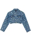 Purple Brand Mono Bling Crop Denim Jacket In Mid Indigo