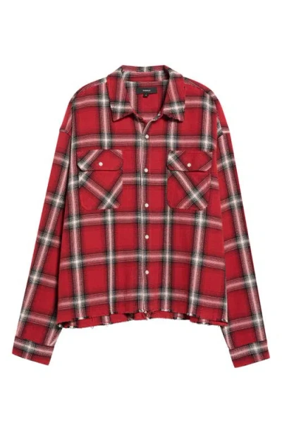 Purple Brand Cropped Raw Edge Flannel Shirt In Red