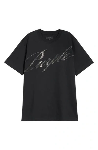 Purple Brand Crystal Embellished Logo Graphic T-shirt In Black
