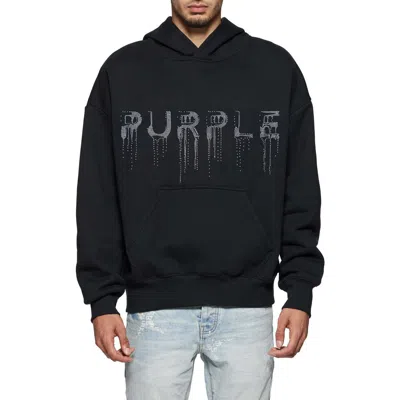 Purple Brand Crystal Embellished Logo Heavyweight Fleece Hoodie In Black
