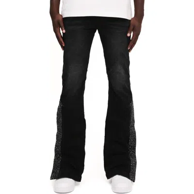 Purple Brand Crystal Side Snap Flare Jeans In Black