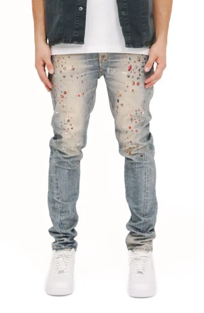 Purple Brand Cyanine Jewel Embellished Skinny Fit Stretch Jeans In Light Indigo