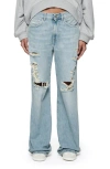 Purple Brand Destroyed Wide Leg Jeans In Lt Indigo